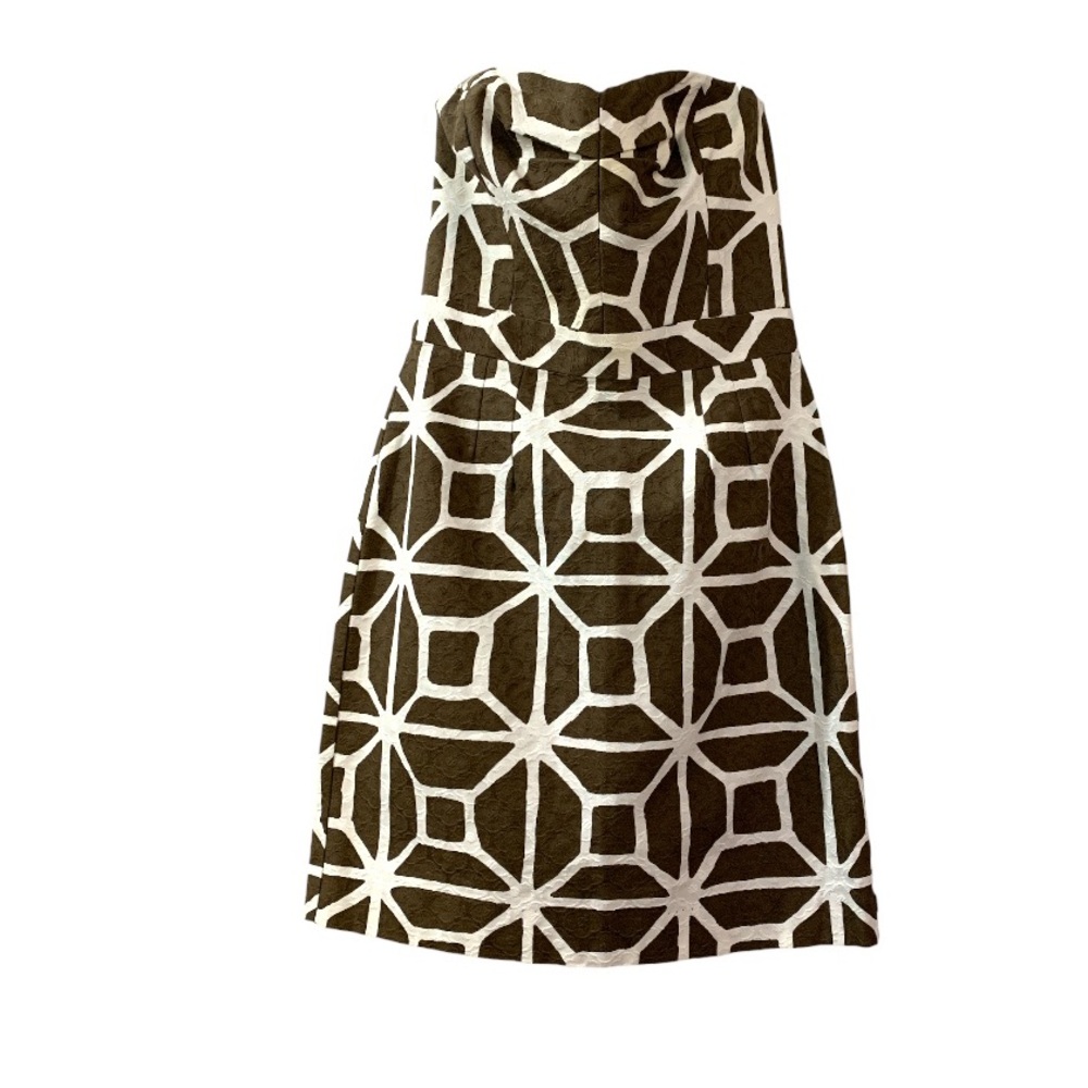 Trina Turk Mini Dress Brown White 2 Geometric 100% Cotton Vacation Wedding Party